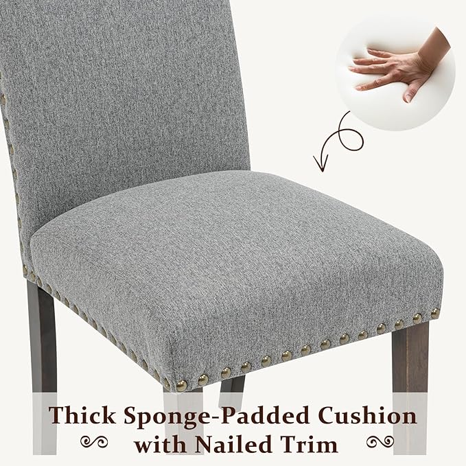 Furniliving Upholstered Dining Chairs Set of 4 - Line Fabric Modern Farmhouse Kitchen Chairs, High-Back Dining Room Chairs with Wooden Legs for Kitchen Dining Room Living Room.Grey