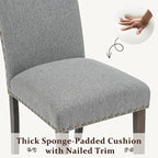 Furniliving Upholstered Dining Chairs Set of 2 - Line Fabric Modern Farmhouse Kitchen Chairs, High-Back Dining Room Chairs with Wooden Legs for Kitchen Dining Room Living Room.Grey