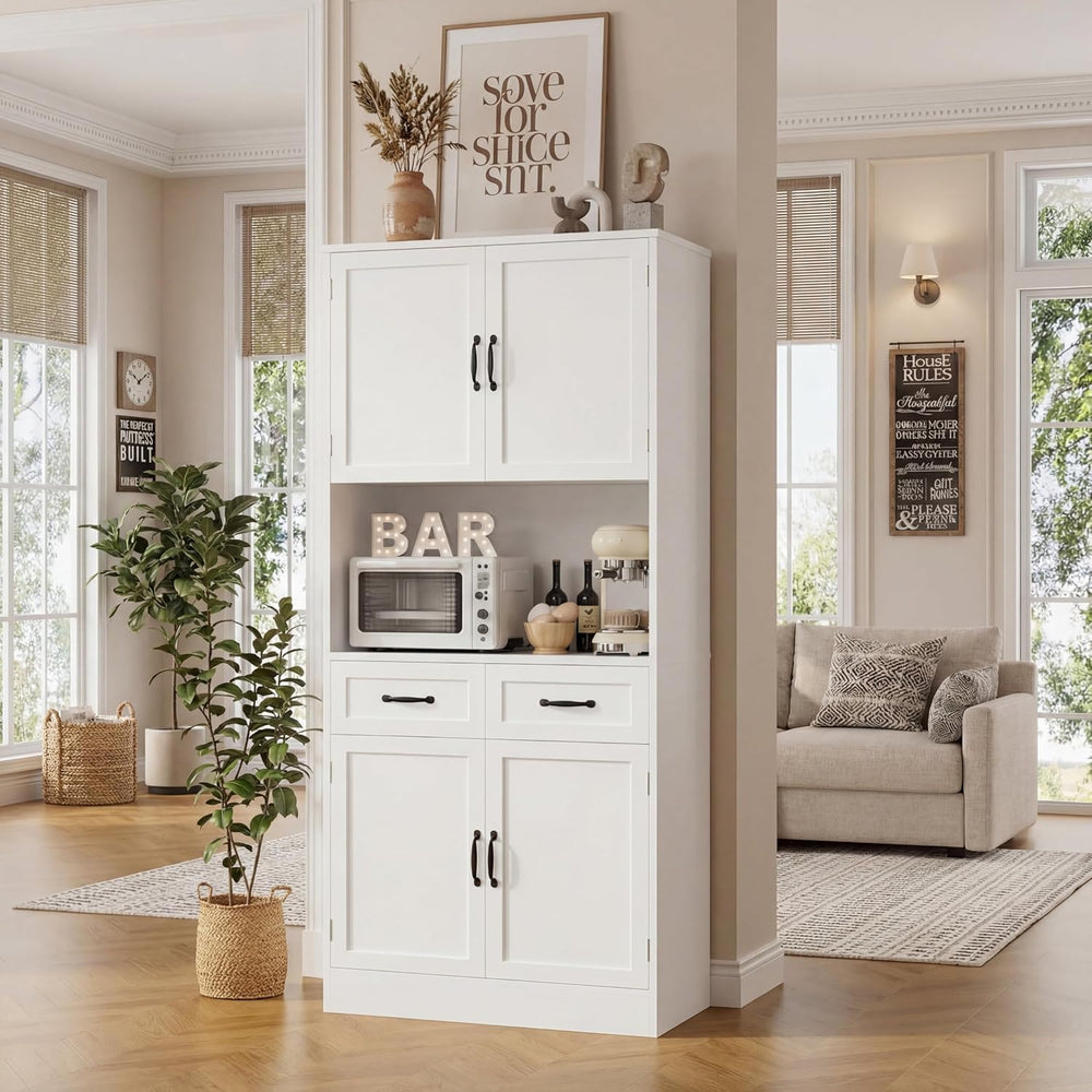 HOSTACK 71" Tall Kitchen Pantry Storage Cabinet, Wood Kitchen Hutch, Whi...