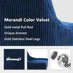 Velvet Dining Chairs Set of 4 with Silver Metal Legs, Modern Upholstered Kitchen Chair with Pull Handle & Pleated Back, Mid Century Accent Chair for Vanity,Dining,Kitchen,Living Room, Dark Blue