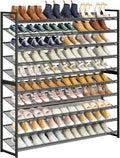Large Shoe Rack 10 Tier Shoe Organizer, Heavy Duty Metal 5-Tier Stackable Shoe Storage Vertical Shoe Rack for Closet Front Door Entrance, Up to 62 Pairs, 44.8" W x 11.4" D x 71.2" H, Black