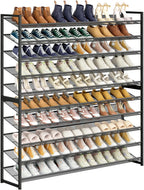 Large Shoe Rack 10 Tier Shoe Organizer, Heavy Duty Metal 5-Tier Stackable Shoe Storage Vertical Shoe Rack for Closet Front Door Entrance, Up to 62 Pairs, 44.8" W x 11.4" D x 71.2" H, Black