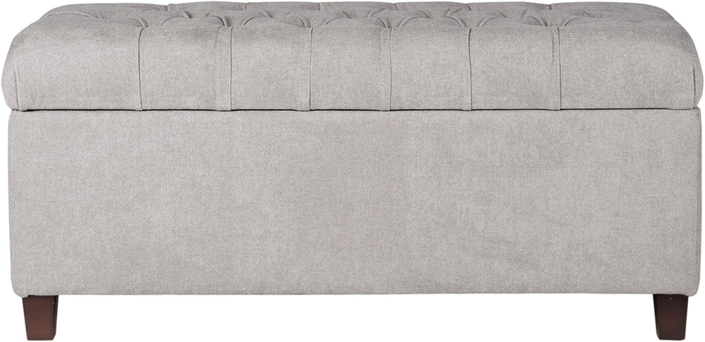 Homepop Home Decor | Tufted Ainsley Button Storage Ottoman Bench with Hinged Lid | Ottoman Bench with Storage for Living Room & Bedroom, Grey