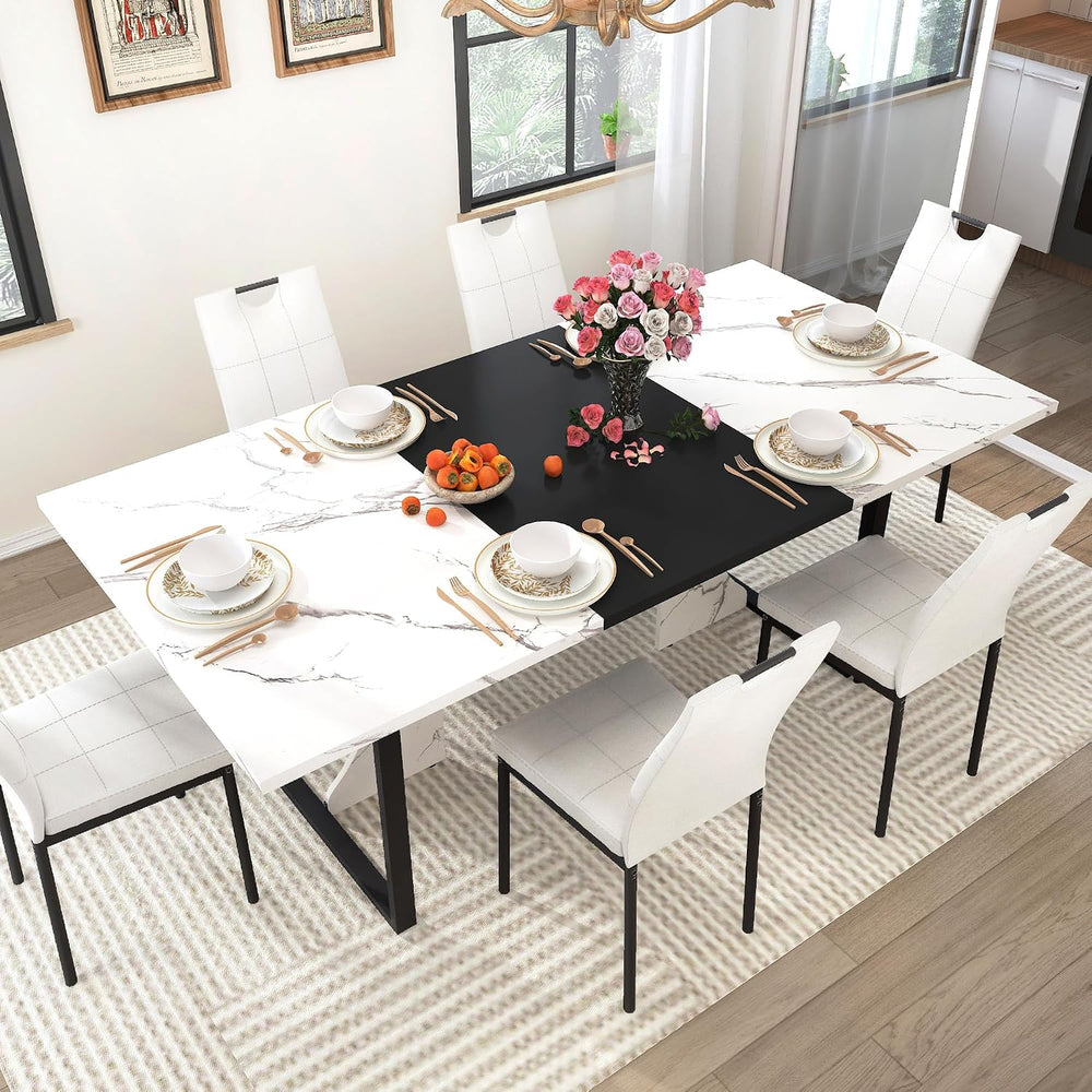 chartustriable 7PCS Dining Table Set with 6 Chairs for 4 5 6 People, 71"...