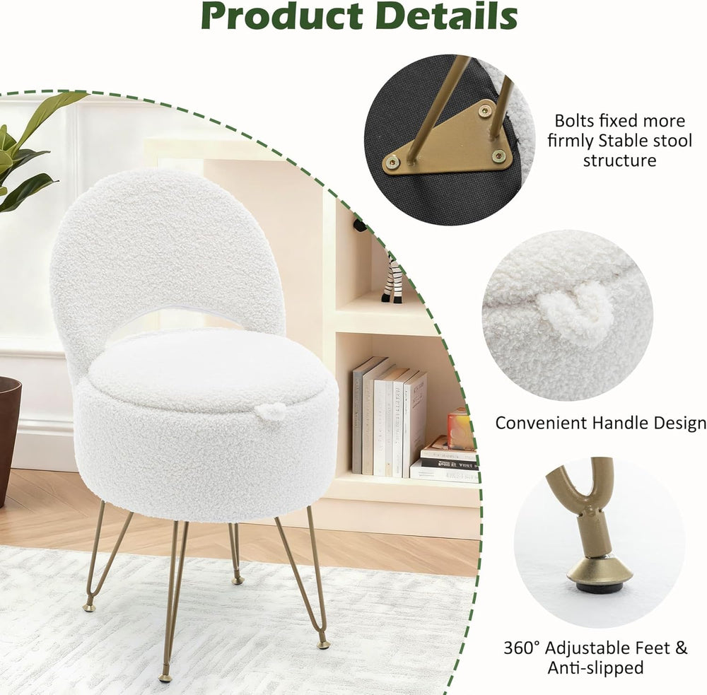 Korser Vanity Stool Chair with Storage and Folding Back, 13"x13"x27...