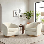 CHITA Swivel Accent Chair Set of 2, FSC Wood Frame, Fully Assembled, Cream | Fabric Barrel Arm Chair with 360° Swivel Solid Wood Base, Mid Century Modern Living Room Chair, 31"x31"x28", 350 Lb Capacity