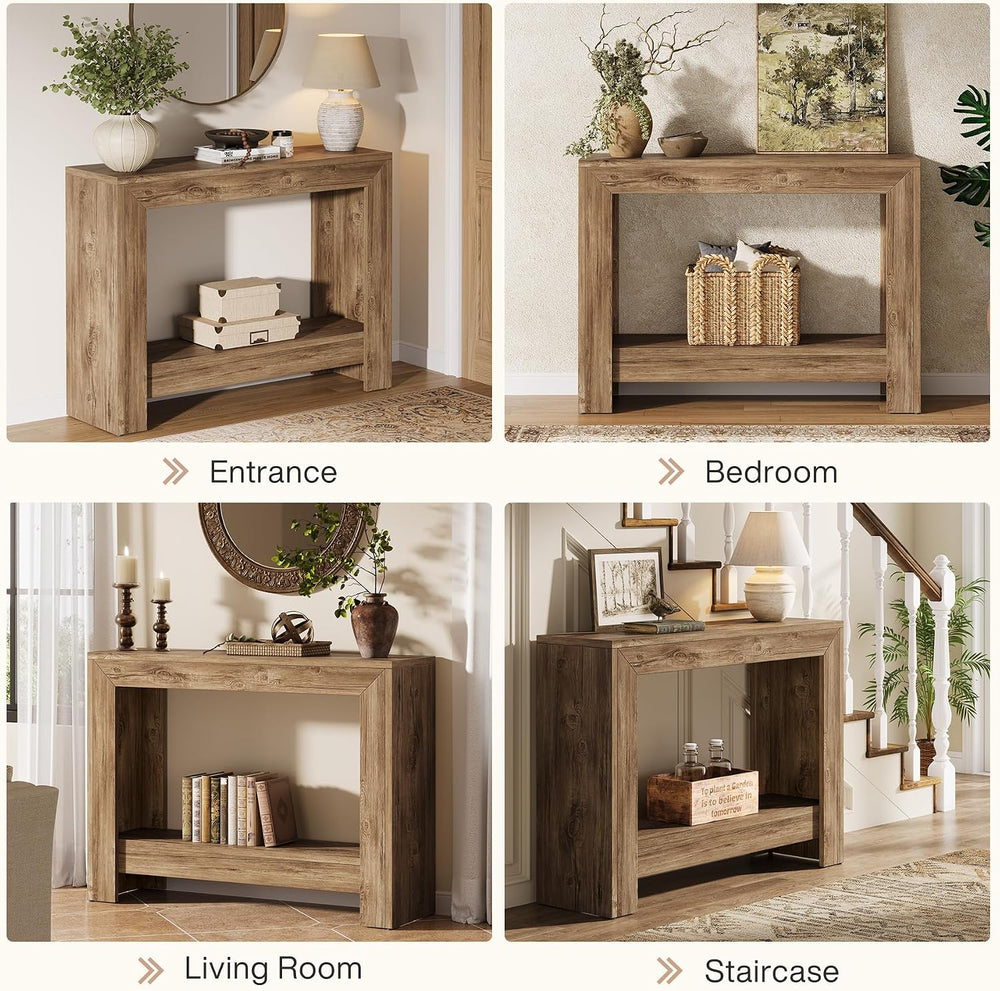 Tribesigns 41.3" Rustic Wood Console Table with Storage (Natural)