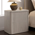 SICOTAS Night Stand Nightstand with 2 Drawers Storage Bedside Table Large Fluted Bed Side End Table Modern 24.4" Tall Wide Night Stands for Bedroom Living Room Sofa Couch Home Office, White Alder