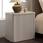 SICOTAS Night Stand Nightstand with 2 Drawers Storage Bedside Table Large Fluted Bed Side End Table Modern 24.4" Tall Wide Night Stands for Bedroom Living Room Sofa Couch Home Office, White Alder