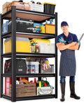 71"H x 28"W x 12"D Garage Shelving Unit, 5-Tier Heavy Duty Metal Storage Shelves 1900 LBS Capacity, Adjustable Utility Steel Racks and Shelving for Garage, Pantry, Basement, Warehouse, Black