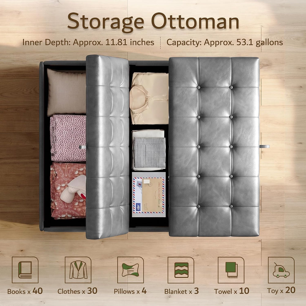 LINLUX Grey Leather 36 Inch Square Large Living Room Lift Top Ottoma | LINLUX...