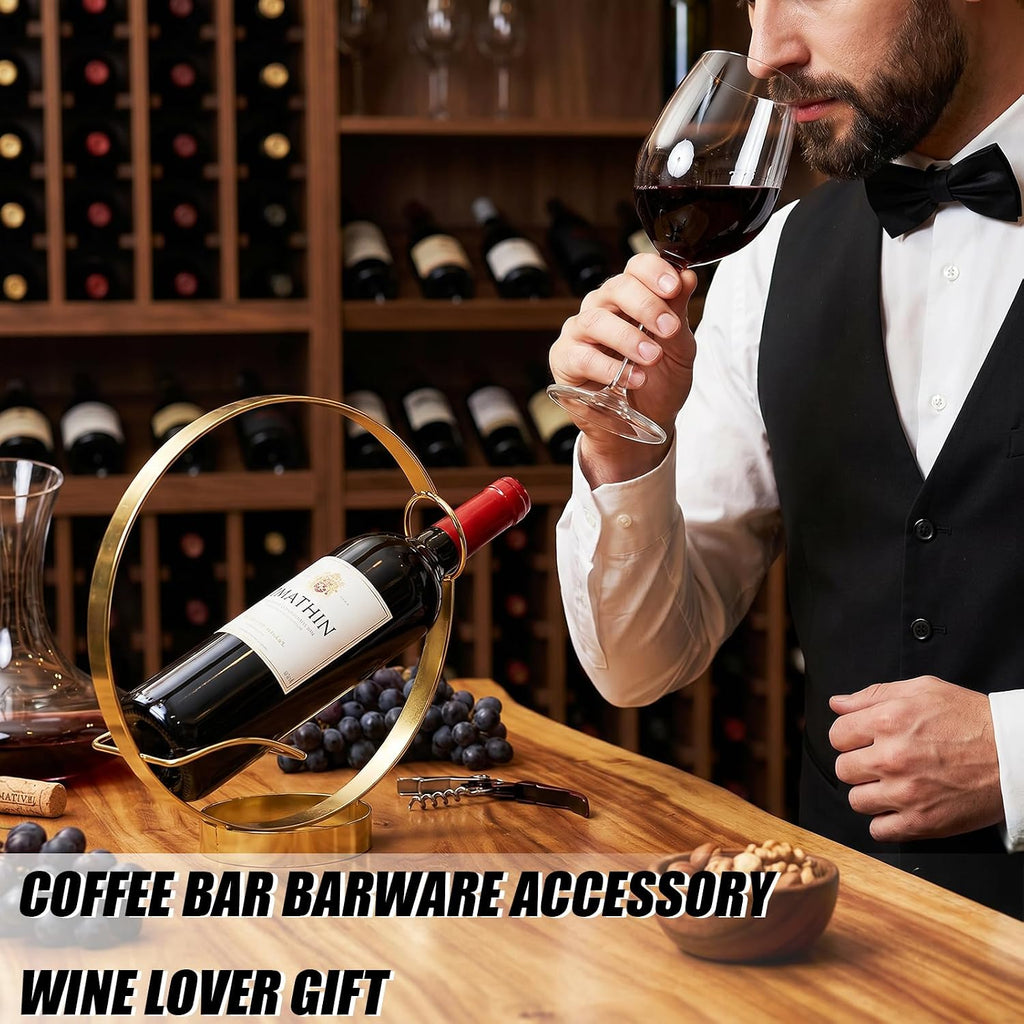Yesland Gold Wine Bottle Holder - Metal Single Bottle Tabletop Wine Rack Stand, Freestanding Countertop Display for Kitchen Bar Decor, Wine Lover Gift