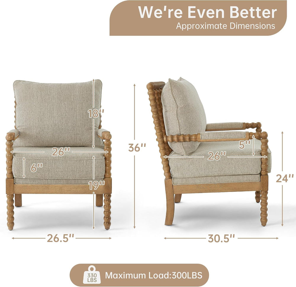 Morden Fort Linen Fabric Spindle Accent Chair with Wood Frame, French Style A...