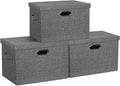 Large 17" 36 Quart Collapsible Stackable Storage Bins with Lids, 3 Packs Black and White Mix Linen Fabric Closet Boxes with Lids, Storage Cube Baskets Container Organizers (17x12x11)