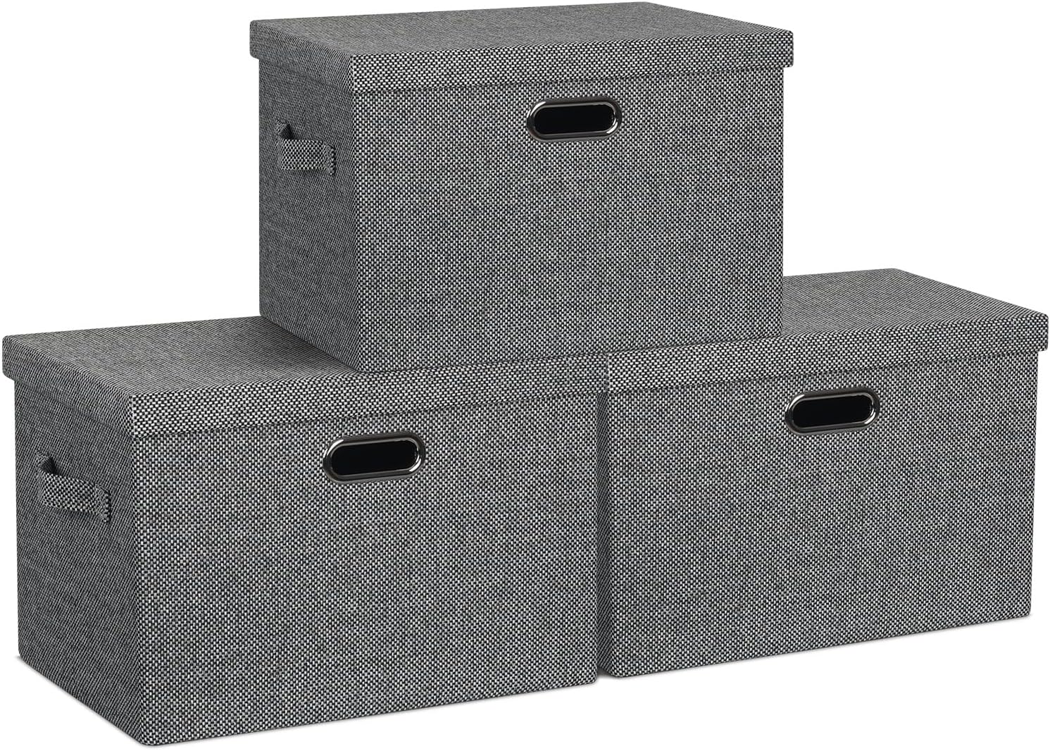 Large 17" 36 Quart Collapsible Stackable Storage Bins with Lids, 3 Packs Black and White Mix Linen Fabric Closet Boxes with Lids, Storage Cube Baskets Container Organizers (17x12x11)