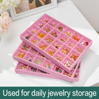 24-Grid Stackable Jewelry Organizer Tray Velvet Jewelry Storage Holder for Drawer Inserts Jewellery Display Box Case for Women Earring Rings Stud Necklaces (Set of 8, Pink