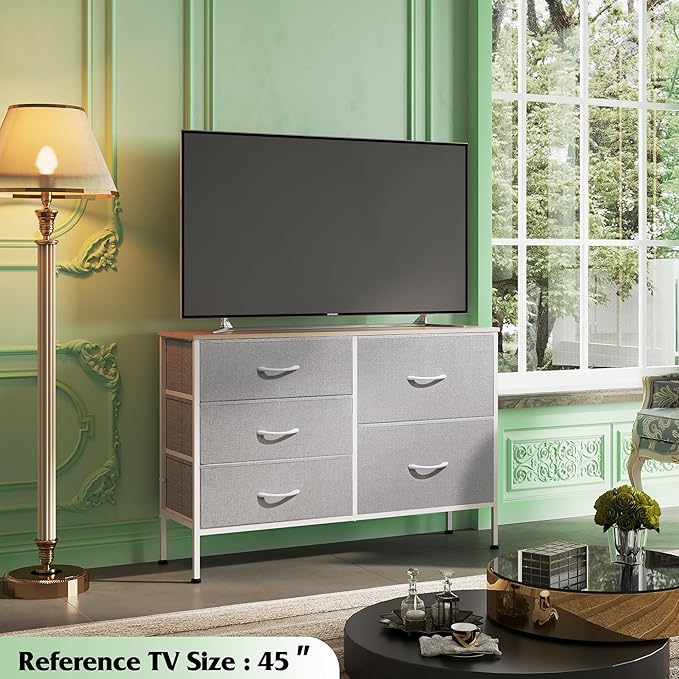 WLIVE Dresser for Bedroom with 5 Drawers, Wide Bedroom Dressers with Drawer O...