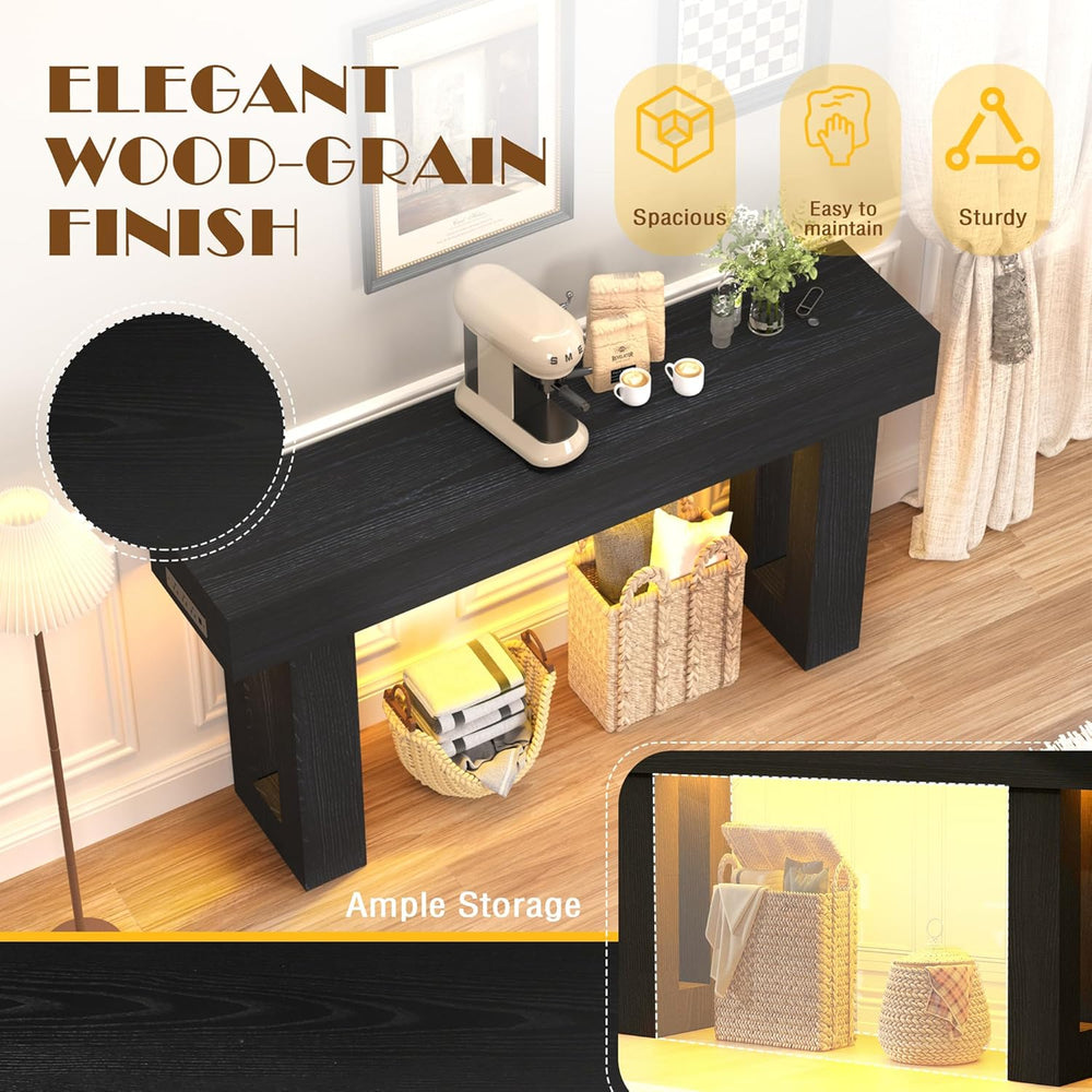63" Extra-Long Modern Console Table with Charging Station, RGB LED Light...