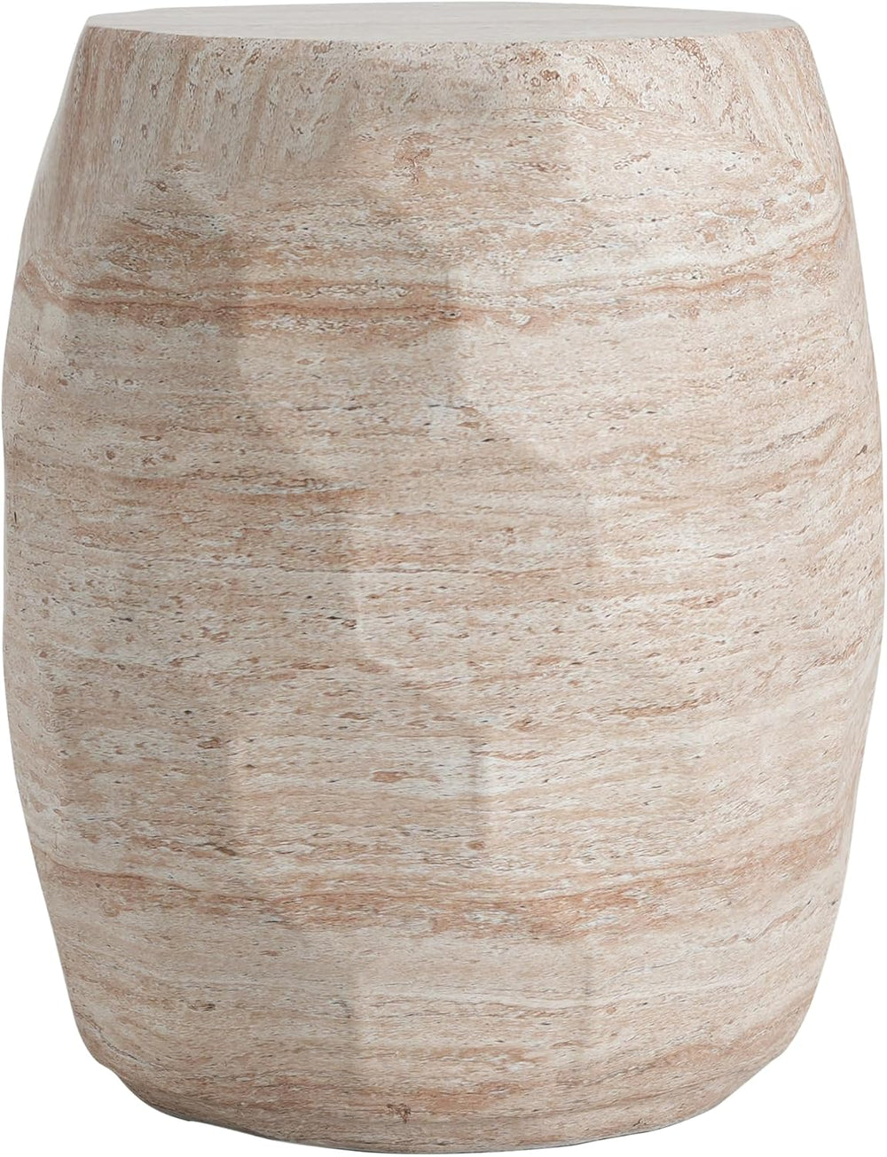 Lightweight Concrete Side Table with Travertine Finish - 15.25" Indoor O...