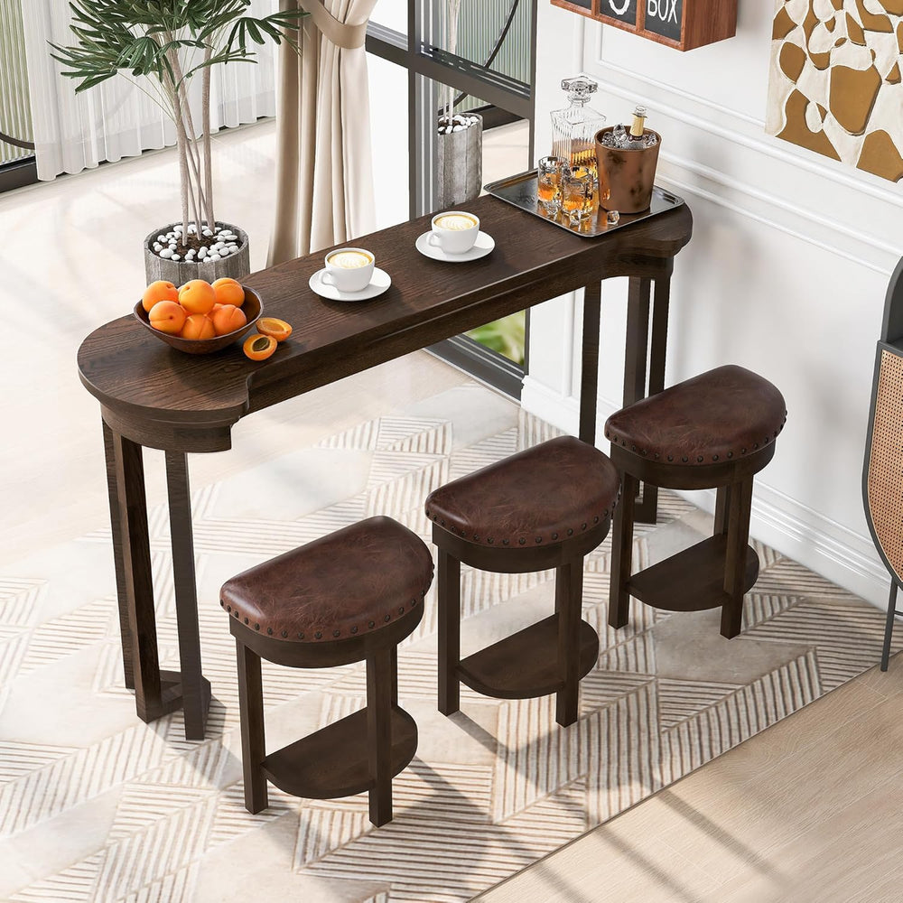 Merax 4 Piece Bar Table Set with 3 PU Upholstered Bar Stools, Solid Wood Coun...