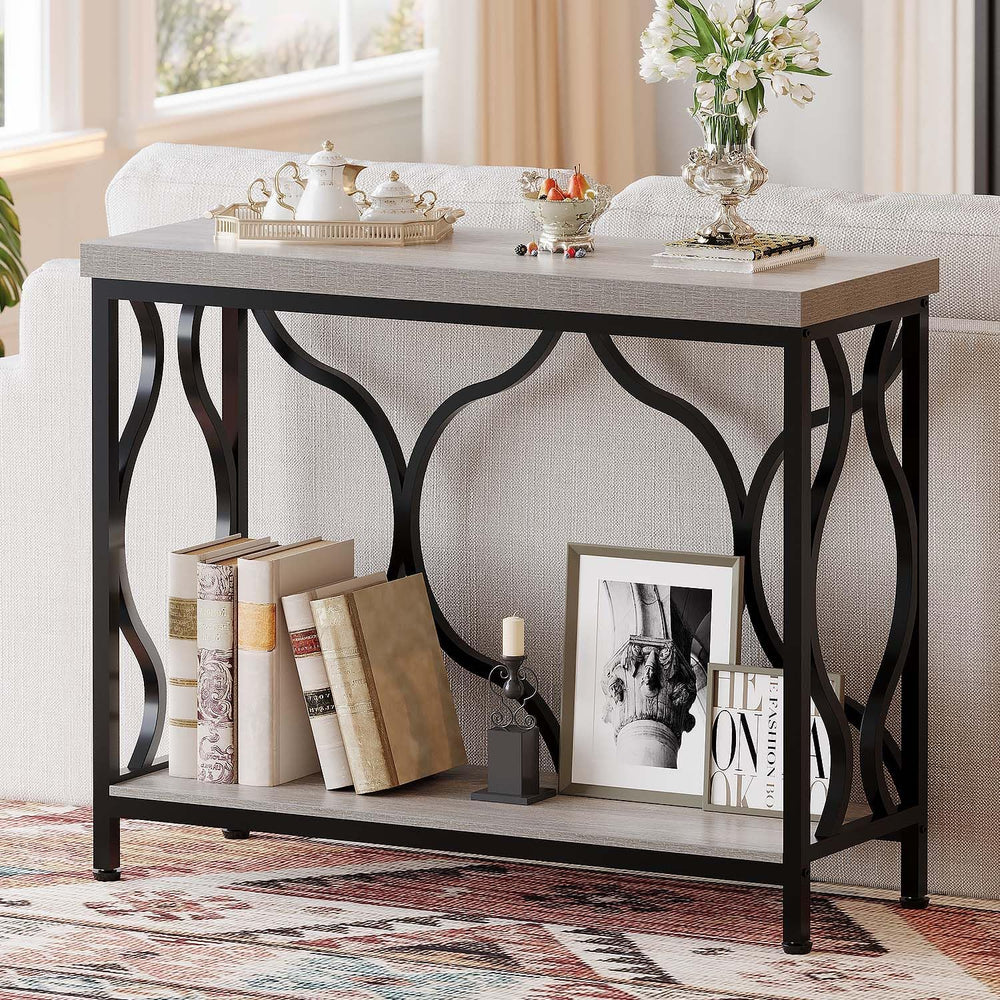 IBF Narrow Entryway Table with Storage, Modern Wood Metal Console Sofa Table ...