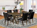 East West Furniture X777FO749-7 7 Piece Dining Room Furniture Set Consist of a Rectangle Dining Table with X-Legs and 6 Black Faux Leather Upholstered Chairs, 40x72 Inch, Multi-Color
