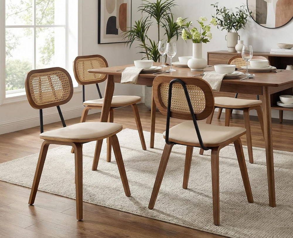 Ya-Home Mid-Century Dining Chairs Set of 6, PU Leather Kitchen Chairs with Ra...