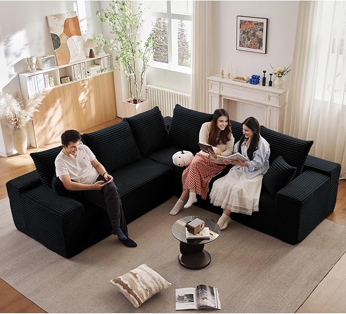 Sectional Cloud Couch for Living Room, Modern Modular Floor Deep-Seat Sofa, U...