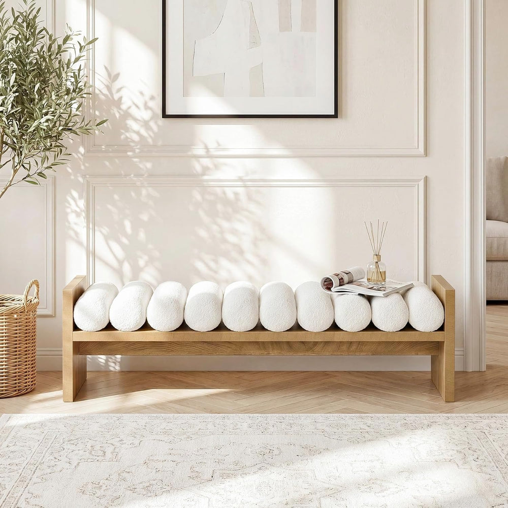 Tribesigns 59'' Wooden Entryway Bench with Boucle Cushion, Upholstere...
