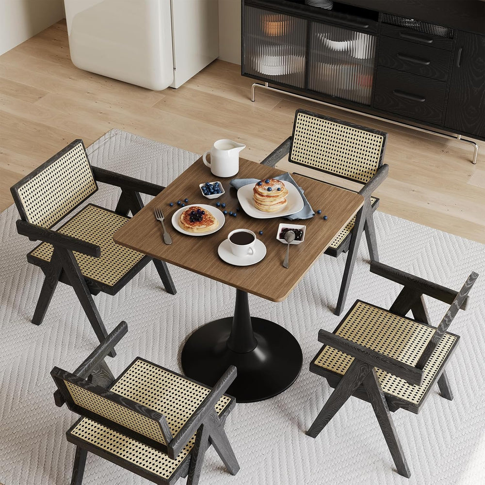 Walnut Square Tulip Table for 2, 24 Inch Small Dining Table with Metal Pedest...