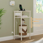 Asgolion Tall End Table with Charging Station, Narrow Tall Side Table | 3 Tier Narrow Tall Nightstand with Storage, Slim Tall Bedside Table for Bedroom, Living Room, Office, Cream White