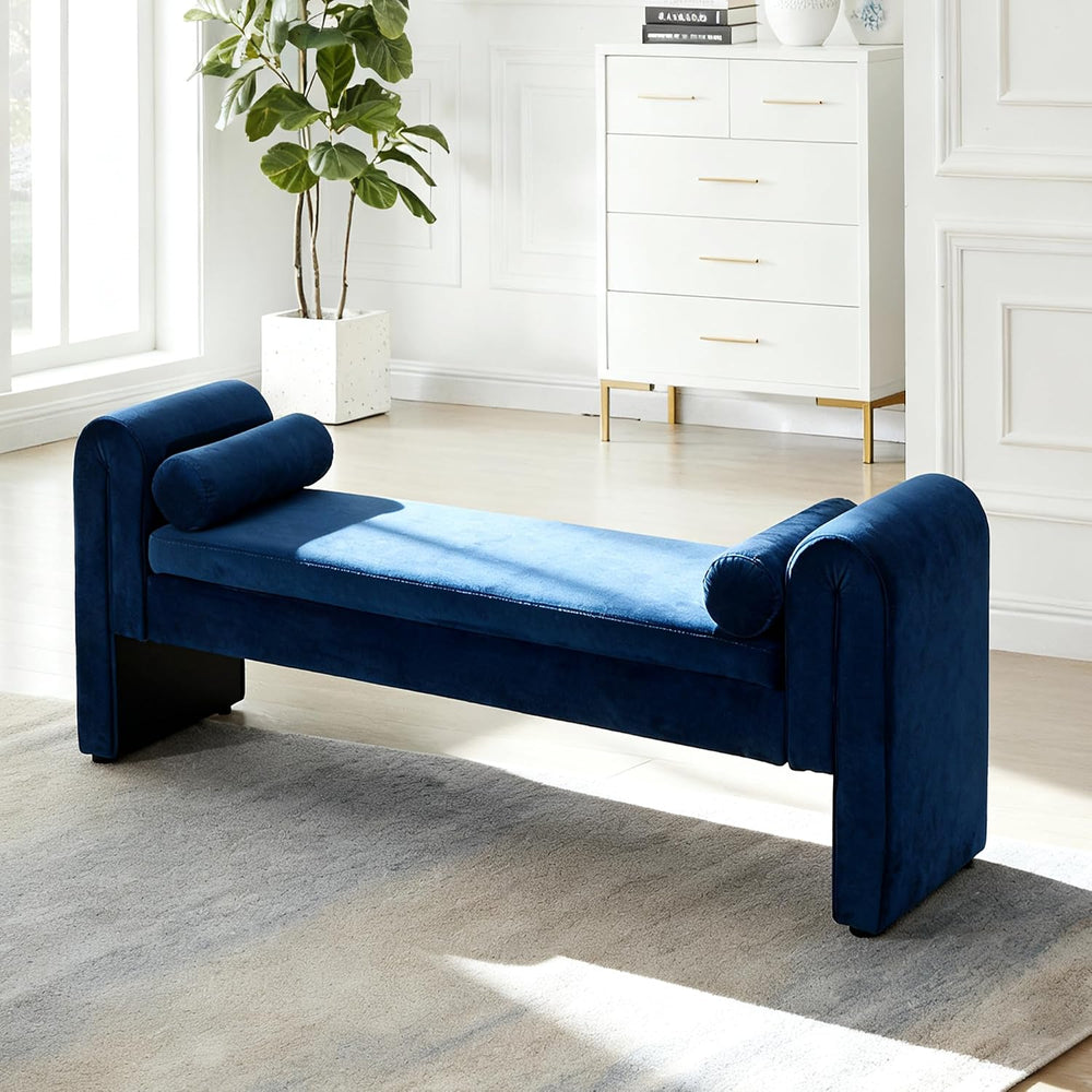 60.5" End of Bed Bench, Velvet Bedroom Bench,King Bed Bench,with 2 Pillo...