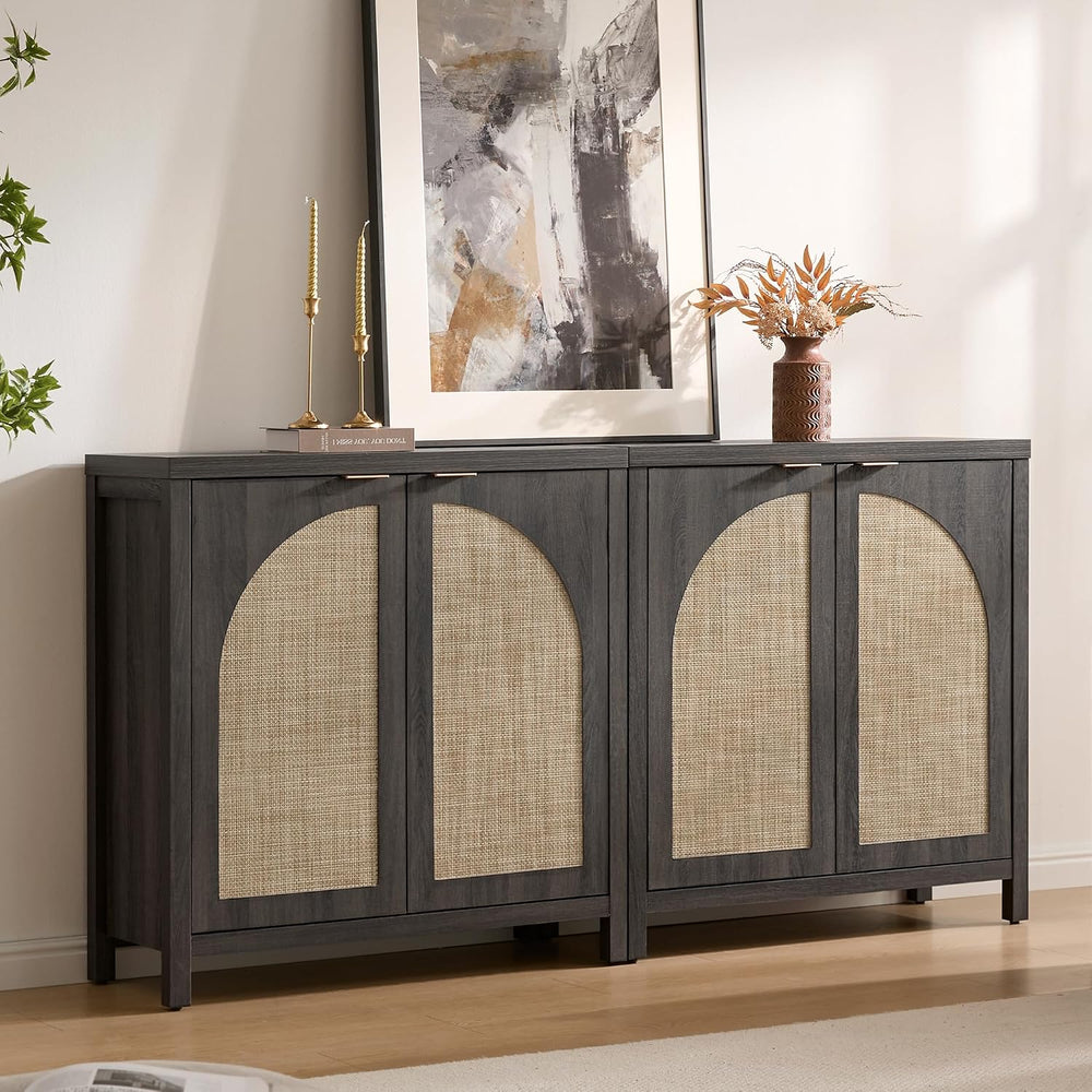 SICOTAS 102"W Rattan Sideboard Buffet Cabinet Set of 3, Modern Credenza ...
