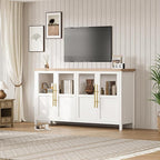 GarveeHome Sideboard Buffet Cabinet with 4 Glass Doors, 55" Buffet Table Coffee Bar Wine Bar Display Cabinet for Kitchen Dining Room, Living Room (White, Glass with 4 Doors)