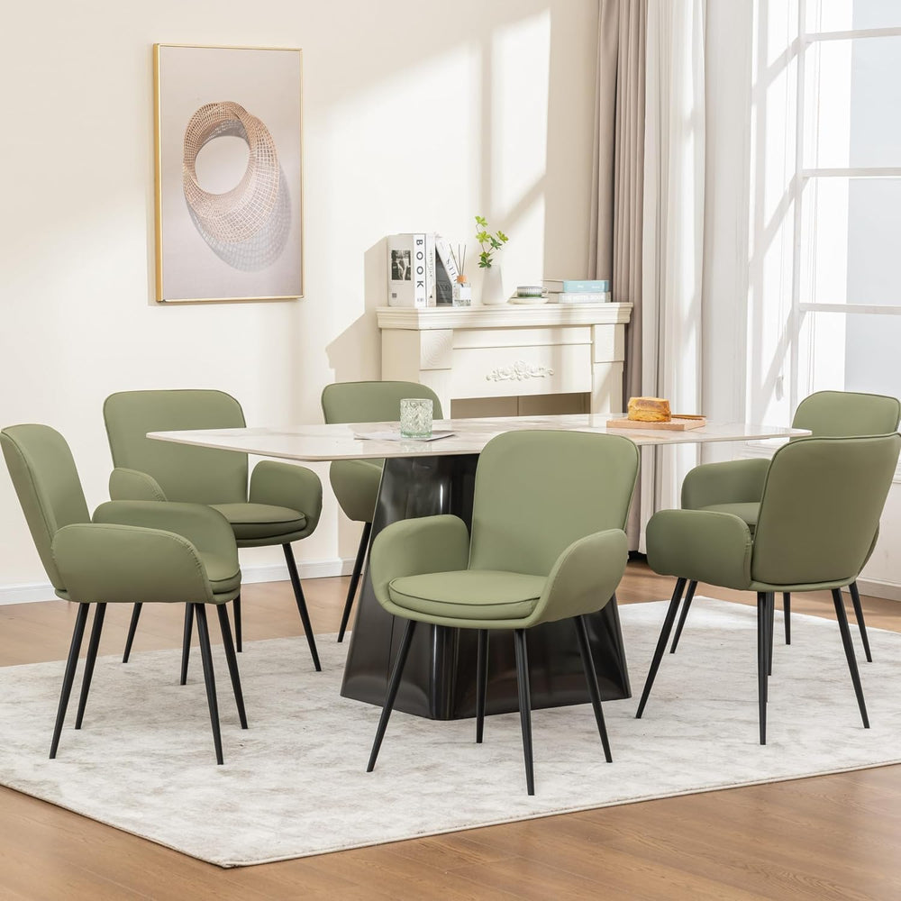VKNOW Modern Faux Leather Dining Chairs Set of 2 with Armrest, Green | Armed ...