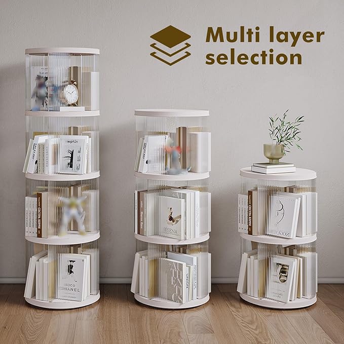 3 Tier Rotating Bookshelf Spinning Bookshelf Tower Swivel Bookcase Round Book Shelf for Small Space Revolving Bookcase for Playroom Bedroom Living Room