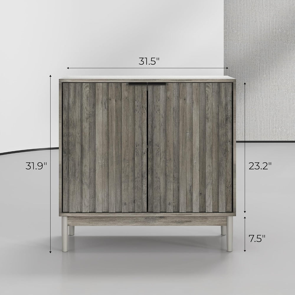 Fluted Buffet Cabinet with Storage, Small Accent Cabinet, Grey