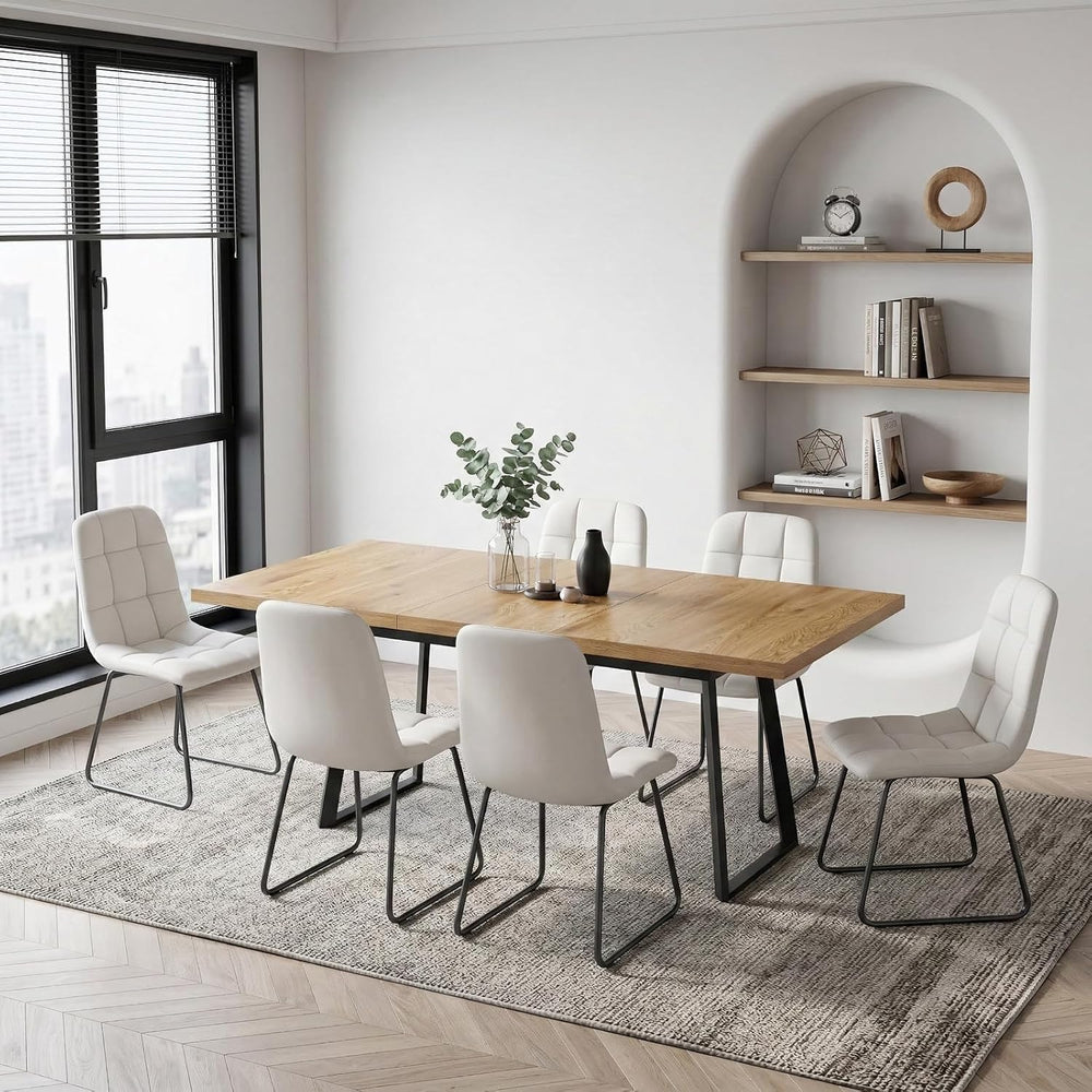 ZckyCine Extendable Dining Table Set 47"-63", Rustic Wood Table wit...