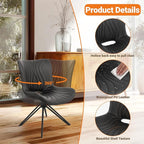 Dining Chairs Set of 6, 360° Swivel Upholstered Mid-Century Modern Kitchen Dining Room Chairs, Armless Faux Leather Accent Side Chair with Padded Back, Metal Legs for Living Room,Black
