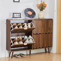 ORRD Shoe Storage Cabinet for Entryway with 4 Flip Drawers, Freestanding Narrow Wood Shoe Cabinet with Wave Panel, Hidden Shoe Organizer for Foyer, Hallway (Walnut)