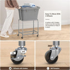 ELYKEN Laundry Cart with Wheels, Rolling Laundry Hamper with Removable Bag and Shelf, Metal Frame Laundry Basket with 4 Casters and 2 Brakes, Ideal for Bedroom, Bathroom, Laundry Room, Gray