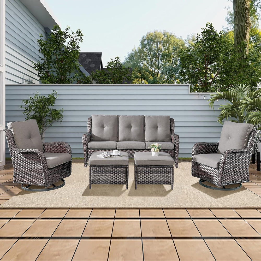 5 Piece Outdoor Patio Furniture Set - Rattan Wicker Patio Conversation Sets w...