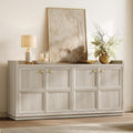 SICOTAS 61.7" 4-Door Buffet Sideboard Cabinet Living Room, Grey White Oak | Geometric Doors & Elegant Gold Handle, Slow-Close Door, 2 Separate Bays, 3-Level Adjustable Shelf, Kid & Pet Safe, 77 lbs Top
