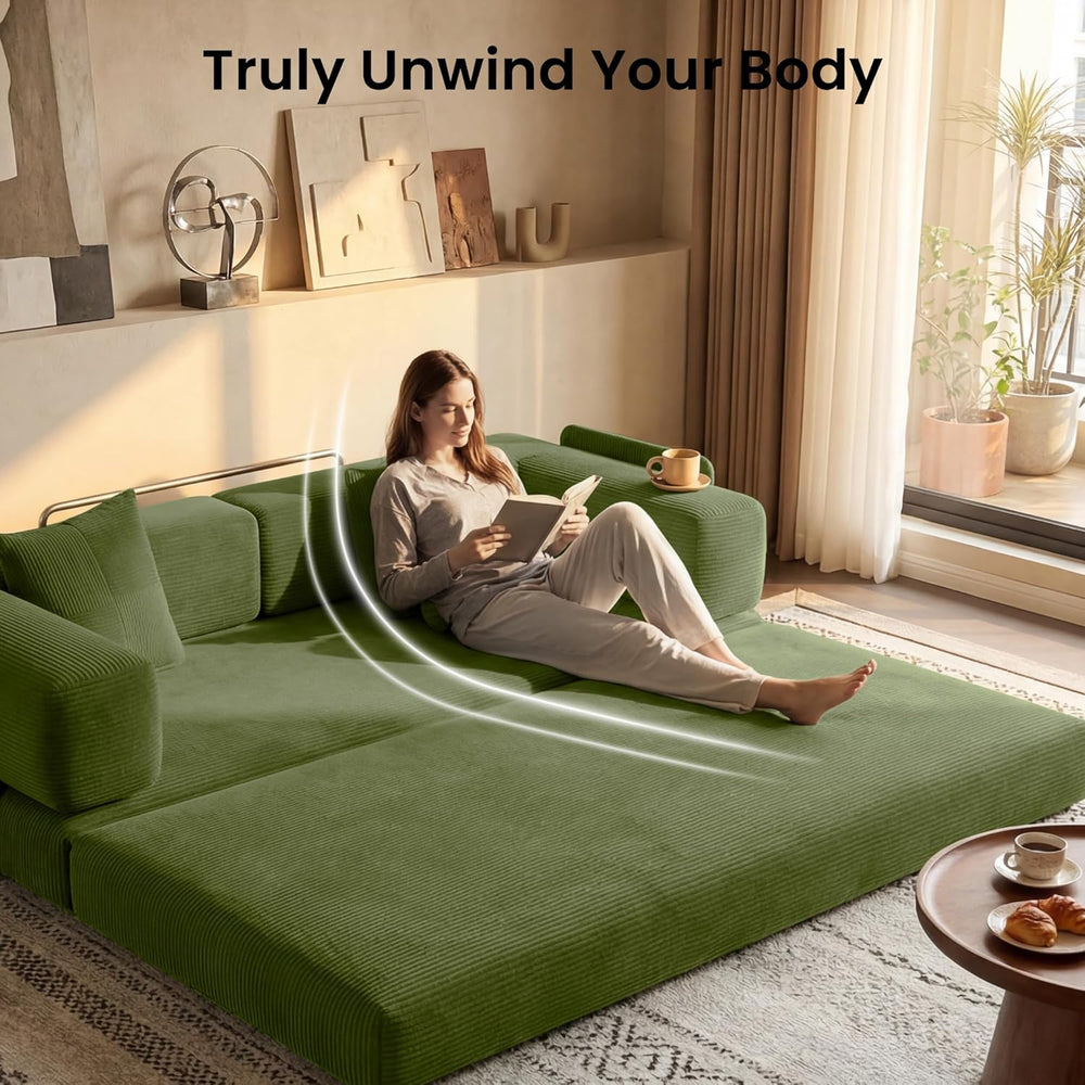 78.8" Convertible Sofa Bed,Corduroy Futon Couch with Storage Pocket,Fold...