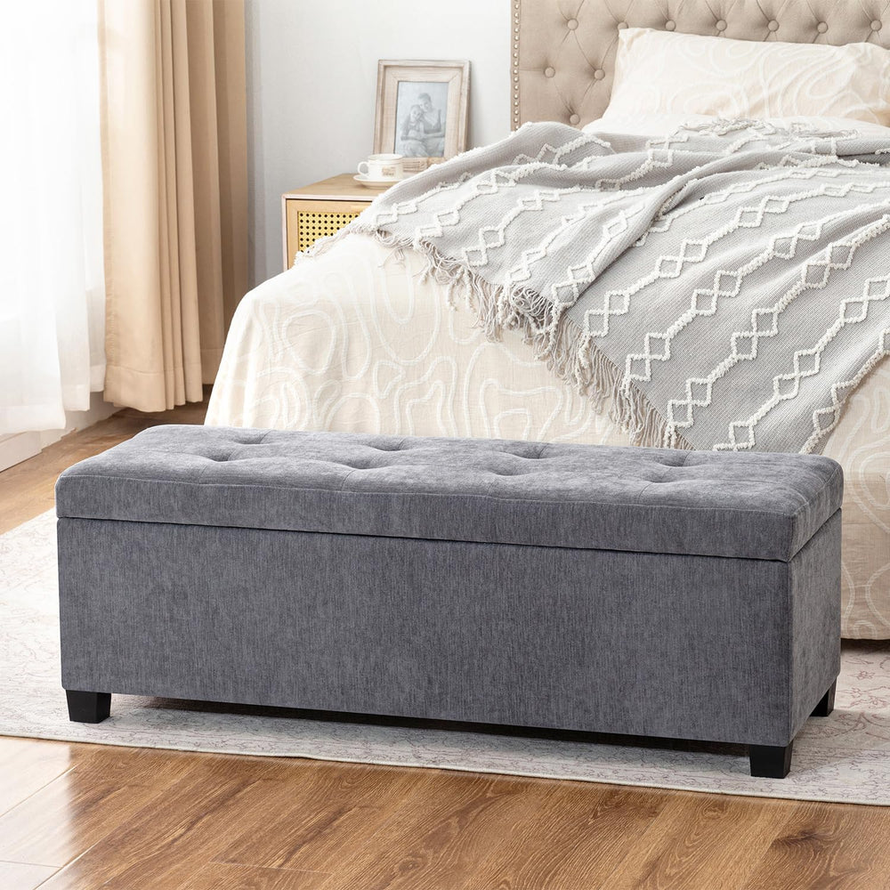 Asense Storage Ottoman Bench,42 inch Upholstered End of Bed Bench,Safety Hing...