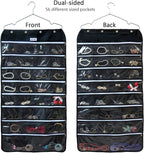 BB Brotrade Hanging Jewelry Organizer,Accessories Organizer,56 Zipper Pocket Organizer for Holding Jewelries (Black-Zipper)