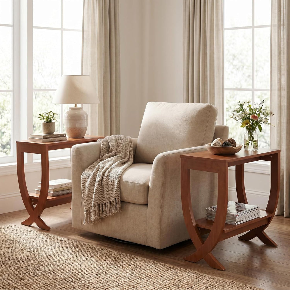 Solid End Table, 2-Tier Couch Side Table with Arched Legs for Small Space, Li...