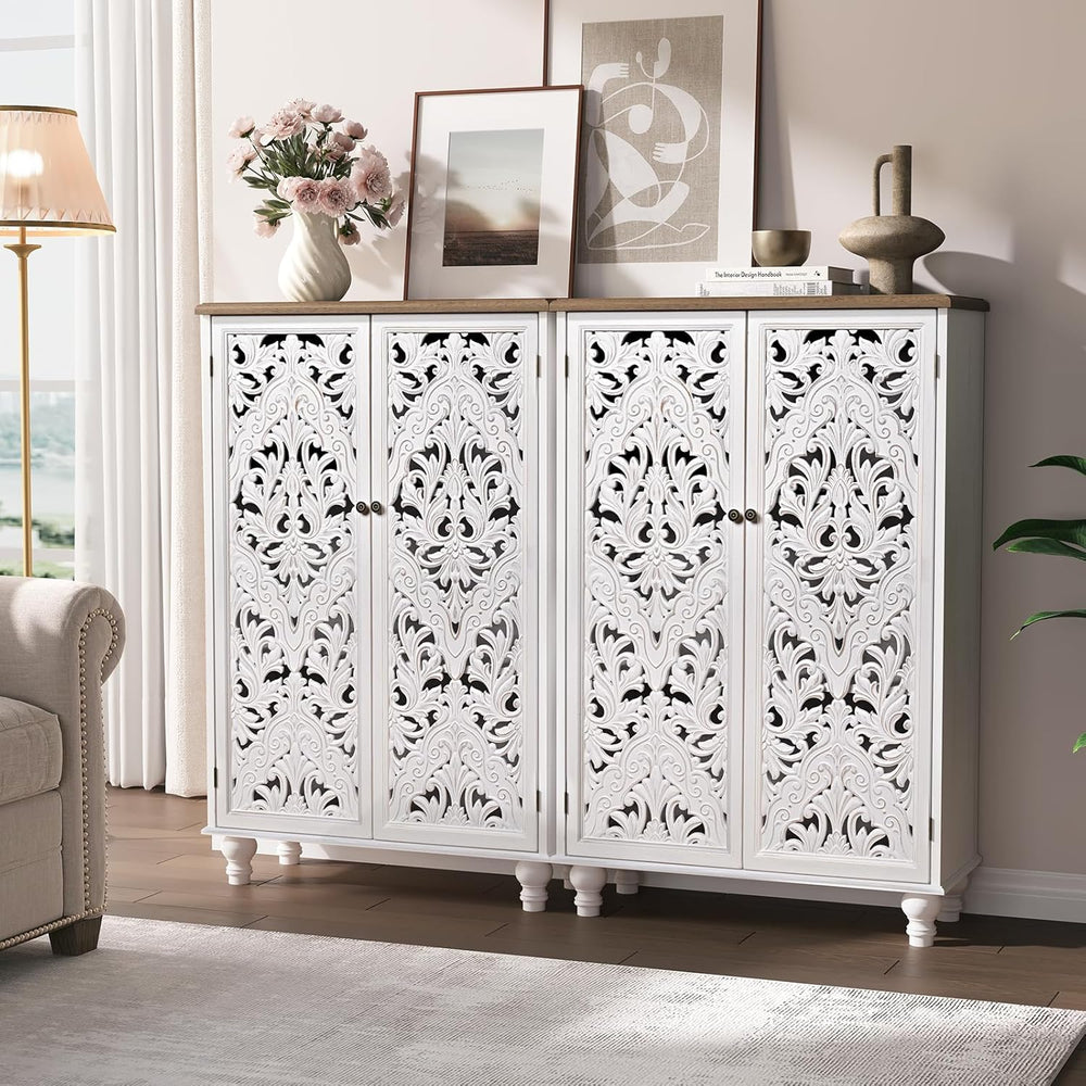 Accent Cabinet with Doors, 47" Tall Buffet Cabinet with Solid Wood Legs,...