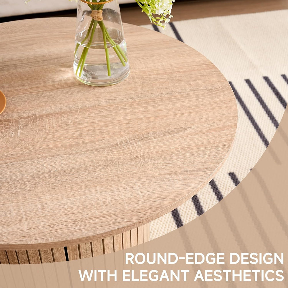Round Nesting Coffee Tables Set of 2, Mid Century Modern Small Wood Side Tabl...