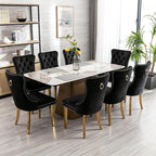 Mid Century Modern Dining Chairs Set of 8, Velvet Upholstered Tufted Back, Black Kitchen & Dining Room Chairs, Gold Metal Legs, Nailhead Trim, Sillas para Comedor (Black, 8 Pcs)